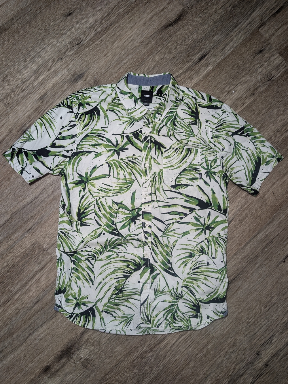 Vans Green White Tropical Leaf Short-Sleeve Button-Down Tailored Shirt Mens MD